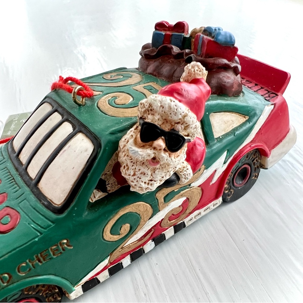NEW Santa Claus Race Car Driver Christmas Toys Holiday Ornament New with Tags - Picture 2 of 14